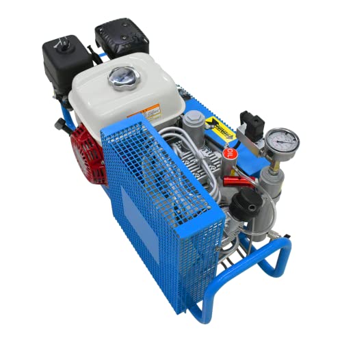 TUXING 4500Psi Pcp Air Compressor, 300Bar High Pressure Diving Compressor Gasoline Drive, Manual Shutdown Version, for Scuba Breathing Snorkeling Water Sport Paintball Blue