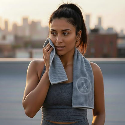 Hot Yoga Sweat & Hand Towel - Soft & Absorbent, Quick Drying Microfiber Non Slip for XL Yoga Mat or Gym - Travel Towel 2-Pack - color: Nube Gris