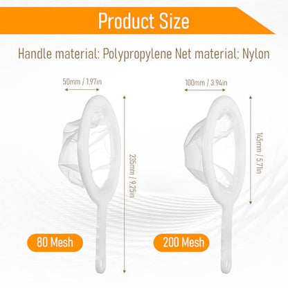 2 PCS Baby Brine Shrimp Net Sieve, 80 Mesh 200 Mesh Kit, Small Fish Aquarium Net for Brine Shrimp Eggs Hatchery, Fry Eggs for Hatching Baby Fish Separator