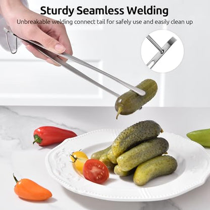 U-Taste 10" Kitchen Cooking Tweezer Set: 18/8 Stainless Steel Food-Grade Metal Food Tong, Seamless-Welding, Flexible and Non-Slip for Pasta Salad Meat Serving, Baking, Frying (Round & Pointed Tip) - size: 10in (round+pointed tip)