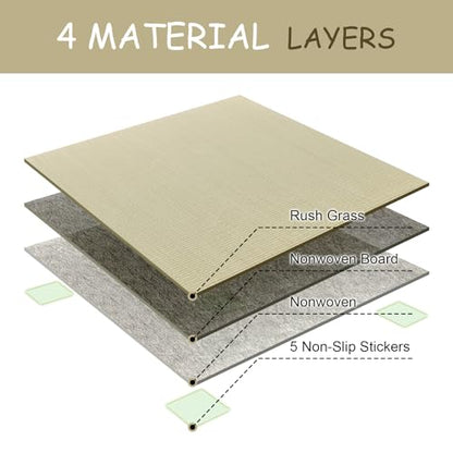 HAGiHARA Igusa Tatami Mat, 6 Pieces Foldable Rush Grass Floor Mats | Breathable Igusa Surface Helps Create a Cool and Natural Floor Space - size: 6pieces