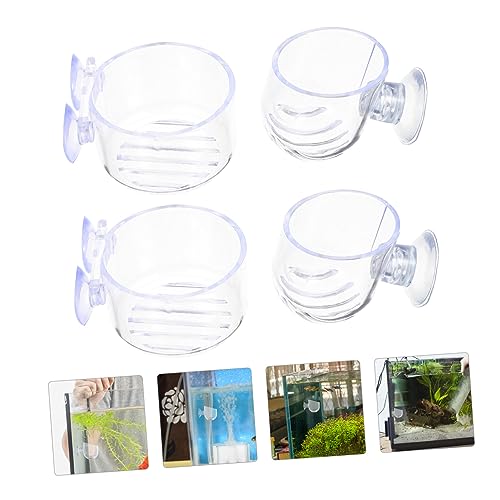 GALPADA 4Pcs Aquarium Fish Feeding Cups with Suction Cups Red Worm Storage Container for Freshwater Saltwater Tanks for Convenient Fish Food Holding and Feeding