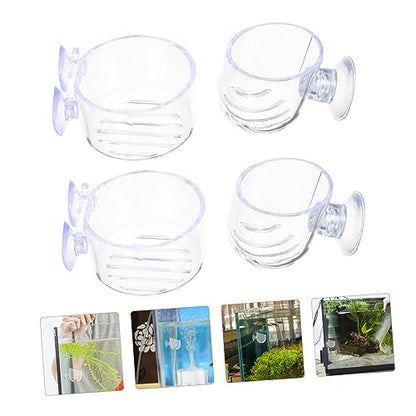 GALPADA 4Pcs Aquarium Fish Feeding Cups with Suction Cups Red Worm Storage Container for Freshwater Saltwater Tanks for Convenient Fish Food Holding and Feeding