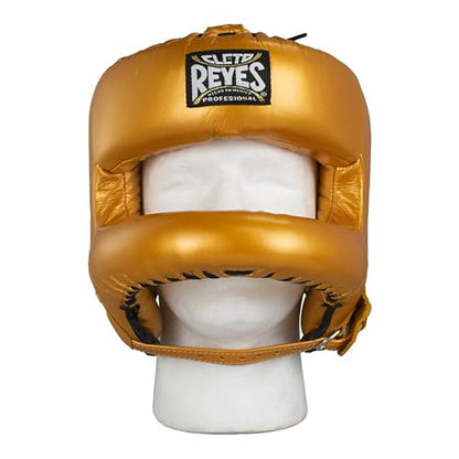 CLETO REYES Boxing Headgear with Face Bar for Men and Women, Protective Head Guard Face Saver, Sparring Fighting Sports - color: Solid Gold