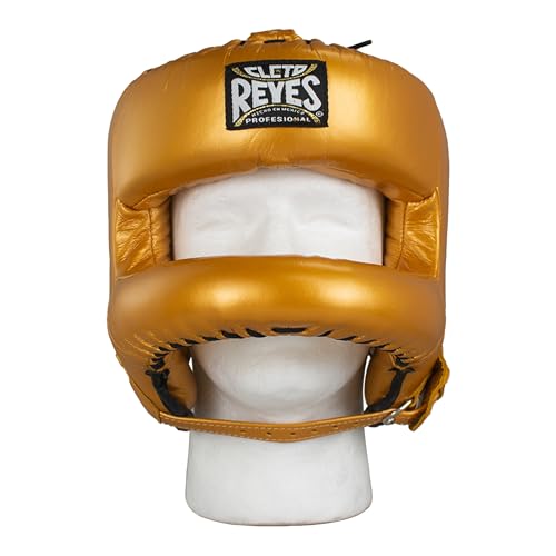 CLETO REYES Boxing Headgear with Face Bar for Men and Women, Protective Head Guard Face Saver, Sparring Fighting Sports - color: Solid Gold