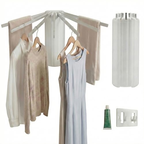 Wall-Mounted Drying Rack Clothing Foldable, Space-Saving Laundry Drying Rack with 7 Rods Perfect for Versatile Indoor and Outdoor Use in Apartment, Bathroom, RV, Balcony and Bedroom - style: Wall-Mounted