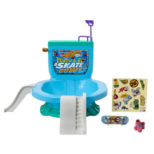 Hot Wheels Skate Fingerboard Flush & Go Skate Park with Toilet Theme, 1 Exclusive Board, 1 Pair of Shoes & Sticker Sheet