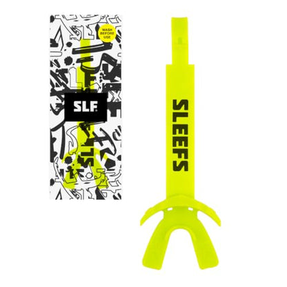 SLEEFS X Safety Yellow Football Mouth Guard - Lip/Mouthguard with Helmet Strap - Lip/Teeth Protector Mouthpiece - Moldable - for Youth/Adults, Men & Women Mouth Guard, Maximum Air Flow, All Sports - color: Safety Yellow