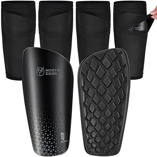 Northdeer Soccer Shin Guards for Kids Adults | Sleeves with Optimized Insert Pocket Protective Soccer for Boys Girls Men - color: Shin Pads 1 Pair + Sleeves 2 Pair, Black, size: S (under 4'7")