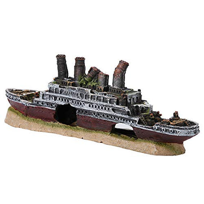 Titanic Shipwreck Aquarium Decor - Large Fish Ornament with Hiding Holes for Fish - Resin Boat Shipwreck Decoration for Creative Underwater Landscape Safe 15 Gallon
