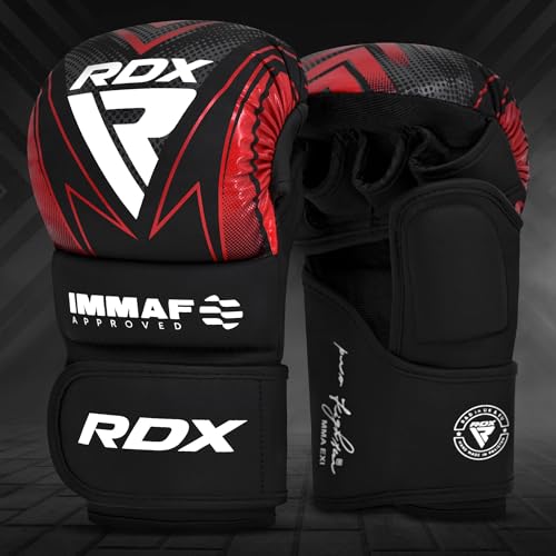 RDX IMMAF Approved Sparring Grappling Gloves, Professional Grade Hybrid Design for Competition Level and Training, Ventilated Open Palm, Adjustable Wrist Straps, Martial Arts Muay Thai, Men Women - color: Red, size: Large