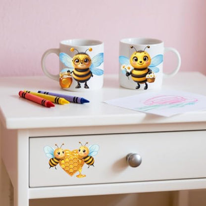Peacoblue 18 Sheets Rub on Transfers for Crafts, Cartoon Bees and Flowers 3.6"x3.9" UV DTF Cup Wraps Waterproof Rub on Cold Transfers Stickers for Wood Glass Metal Cup Tumblers Mirrors Mugs Decor - style: Cartoon Bees and Flowers