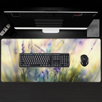 Dragonfly Large Gaming Desk Mat,Rubber Non-Slip Cute Watercolor-Inspired Mouse Pad,31.5x11.8x0.12in Extended Nature Mousepad,Game Lover Mice Pads Gifts,Office Home Deskmat Decor