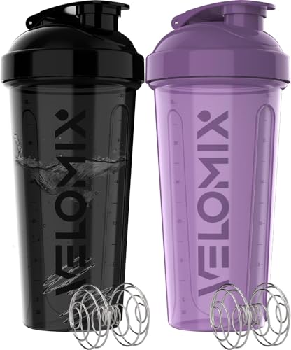 VELOMIX 2 Pack 28oz Protein Shaker Bottle for Protein Mixes (Purple/Black) - color: A01) Purple / Black