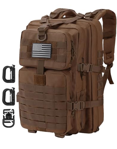Hannibal Tactical MOLLE Assault Backpack, Tactical Backpack Military Army Camping Rucksack - color: Dark Brown