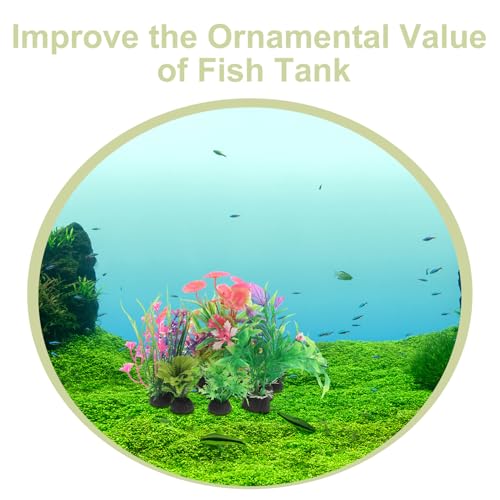 Homoyoyo 9pcs Broken Barrel Aquarium Decorations with 8 Artificial Plastic Plants Betta Fish Tank Cave Hideout Shelter Ornament for Shrimp, Goldfish, and Reptiles