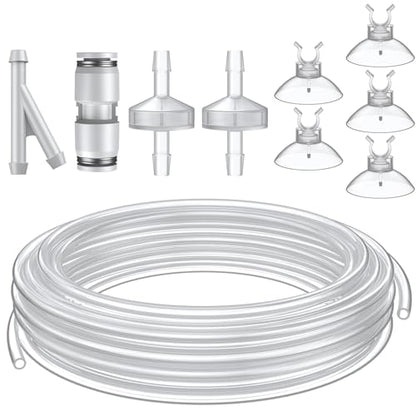 Pawfly 16 ft. Aquarium CO2 Proof Tubing Standard 3/16" Airline Tubing for Aquarium CO2 System Clear Aquarium CO2 Tubing Flexible Kink-Resistant PU Air Tubing with Suction Cups and Connectors