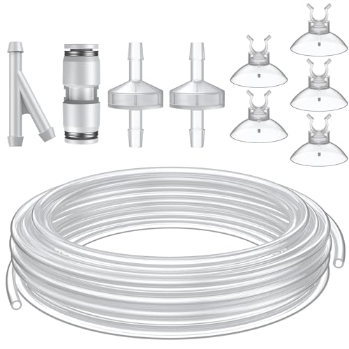 Pawfly 16 ft. Aquarium CO2 Proof Tubing Standard 3/16" Airline Tubing for Aquarium CO2 System Clear Aquarium CO2 Tubing Flexible Kink-Resistant PU Air Tubing with Suction Cups and Connectors