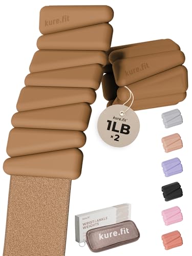 Pilates Wrist & Ankle Weights | Adjustable Weighted Bangles | 1LB/2LB Each - color: Mocha, size: 1 LB