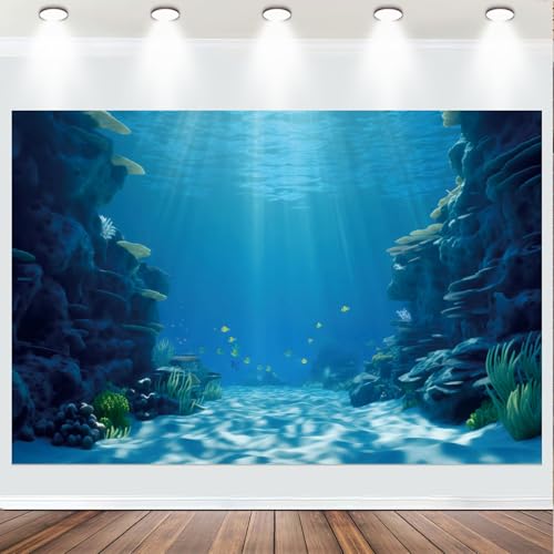 Fabric 8x6ft Underwater World Backdrop Deep Sea Sunlight Seabed Natural Landscape Photography Background Undersea Party Decor Aquarium Fish Tank Wallpaper Photo Studio Props - size: 8x6ft(WxH)