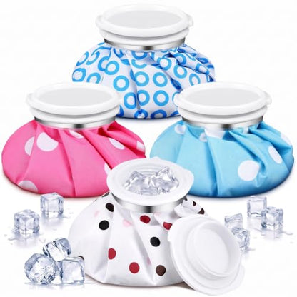 Honoson 4 Pack Reusable Ice Bags Hot Cold Bag Leakproof,Stylish Style | Reusable Ice Pack, Ice Bags Hot Water Bag,Screw Cap No-Leak Elastic Breathable for Sports & Home Use,Wide Opening Easy Fill - style: Stylish