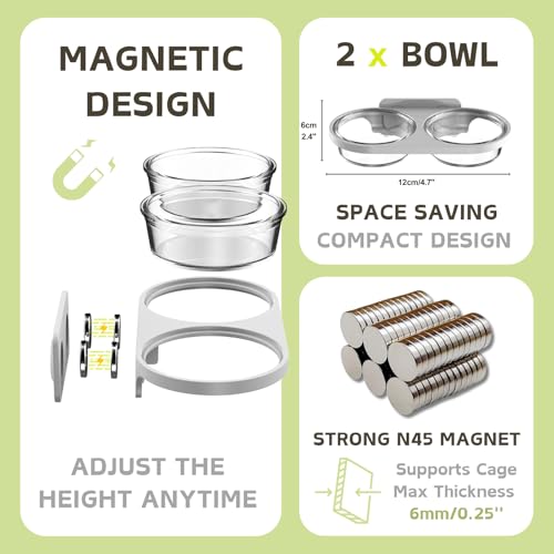 Magnetic Reptile Feeding Ledge with 2 Pack Plastic Bowls Food Feeder Water Dish for Crested Gecko Dwarf Hamster(Gray, Magnetic-Mounted)