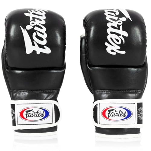 Fairtex FGV18 MMA Boxing Gloves, Leather Muay Thai Martial Arts Training - color: Black, size: Small
