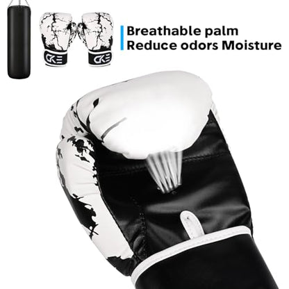 CKE Boxing Gloves for Kids Ages 5-12, Beginner Punch Bag Training Gloves - color: Black/White
