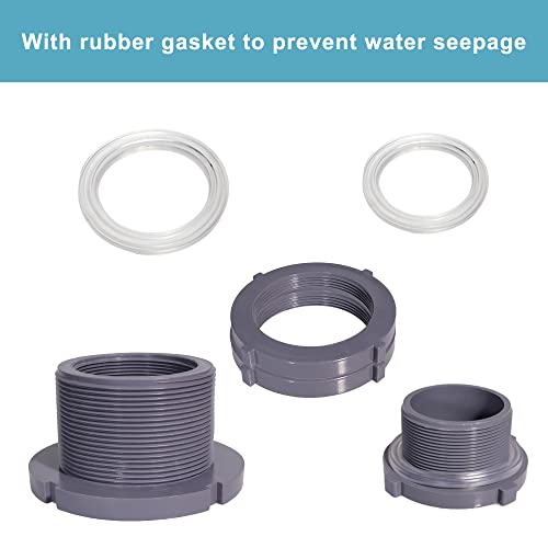 2.5 Inch PVC Bulkhead Water Tank Connector Adapter Fitting with Plugs Thru-Bulk Pipe Fitting for Rain Barrels, Aquariums, Ponds(Set of 1) - size: 2.5"-1pcs