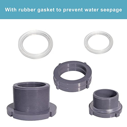 2.5 Inch PVC Bulkhead Water Tank Connector Adapter Fitting with Plugs Thru-Bulk Pipe Fitting for Rain Barrels, Aquariums, Ponds(Set of 1) - size: 2.5"-1pcs