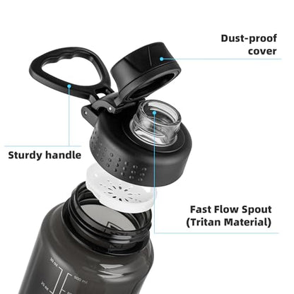Fanhaw 32 oz Clear BPA-Free Tritan Water Bottle with Fast-Flow Spout Lid, BPA-Free & Leak-Proof Wide-Mouth Reusable Bottle for Gym, School & Office, Back to School Essentials (Black) - color: Black, style: 1 Pack