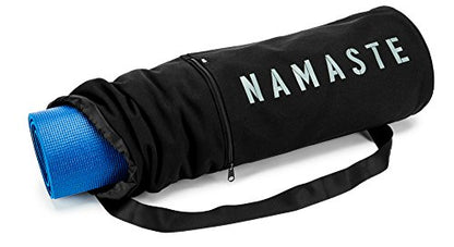 Masaya Namaste Large Yoga Mat Bag - Fits Exercise Mats, Drawstring Carrier for Men Women, Long Breathable Canvas Sling, Deep Front Pocket Zipper, Secret Storage, Adjustable Shoulder Strap