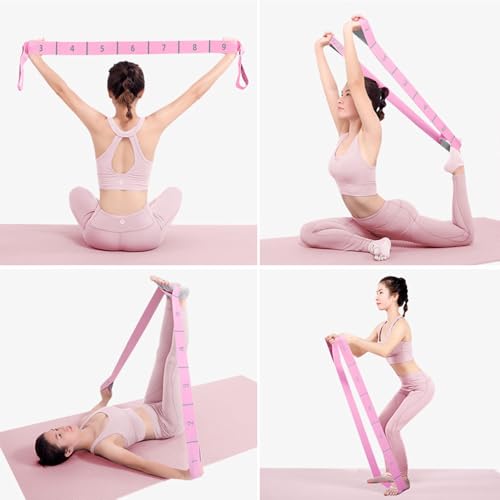 2-Pack Yoga Straps with 11 Loops - Adjustable Elastic Stretching Bands for Pilates, Dance, Ballet Gymnastics & Physical Therapy, Multifunctional Flexibility Exercise Equipment - color: Pink+Gray