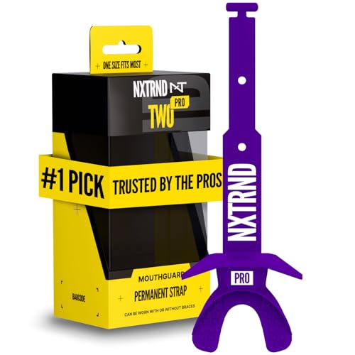 Nxtrnd Two Pro Football Mouth Guard, Permanent Strap, Fits Adult & Youth (Purple) - color: Purple Pro