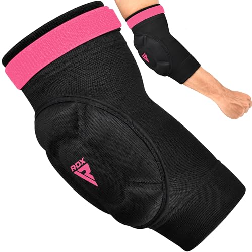 RDX Elbow Pads, Muay Thai MMA Kickboxing Sparring Elbow Guard, Martial Arts Striking Protection,Wrestling Basketball Adjustable MTB Volleyball Compression Padded Sleeve, Men Women - color: Black Pink, size: Medium