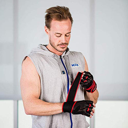 MRX Weight Lifting Pro Level Gloves with 18 Inches Long Wrist Strap Gym Workout Exercise & Fitness in - color: Black/Red-2615, size: XX-Large