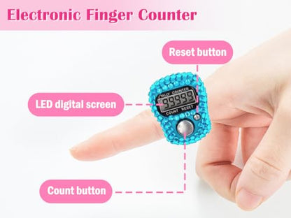 8PCS Electronic Finger Counter, Electronic Handheld Tally Counter, Digital Electronic Tasbeeh Counters, Manual Digital Clicker, for Row People, Score, Inventory, Store (Pink, Blue)