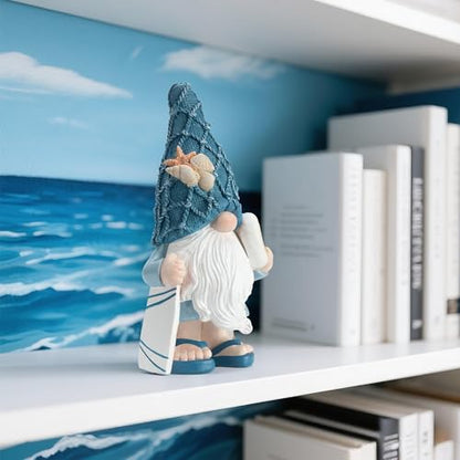 Beach Gnomes Statues, Ocean Gnomes, Nautical Themes Decoration, Resin Gnome Holding a Surfboard, 8.6 Inches - color: Surfboard