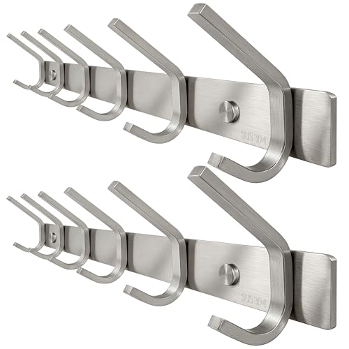WEBI 2 Packs, Heavy Duty Stainless Steel 304 Hook Rail Coat Rack, Satin Finish, Great Home Storage & Organization for Bedroom, Bathroom, Foyers, Hallways - size: 6 Hooks(2 pack)