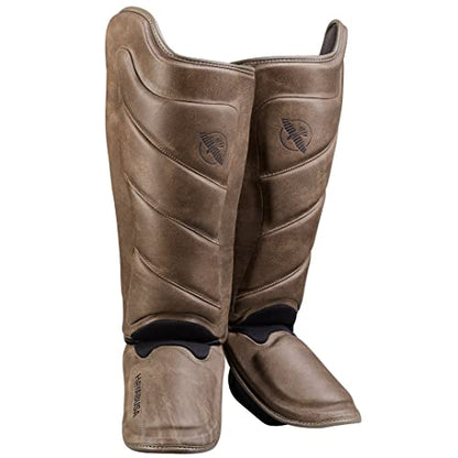 Hayabusa T3 LX Leather Striking Shinguards - color: Brown, size: Medium