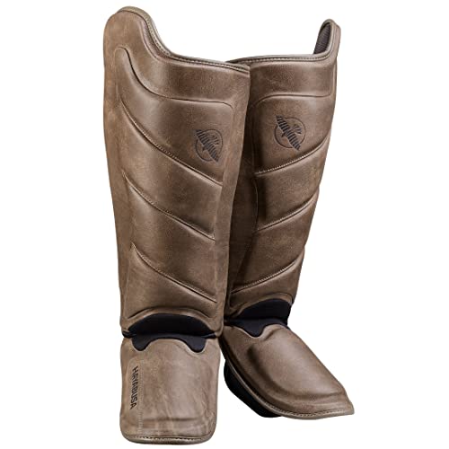 Hayabusa T3 LX Leather Striking Shinguards - color: Brown, size: Medium