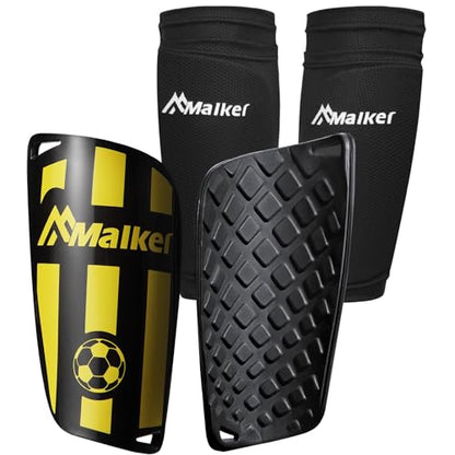 Malker Soccer Shin Guards for Kids Youth Adults Shin Guards Pads with Sleeves, Lightweight and Compact, Protective Soccer Equipment - color: Yellow, size: Small