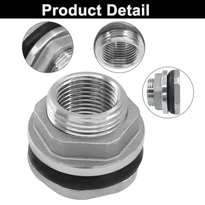 Murtenze 1/2" Bulkhead Water Tank Connector, Stainless Steel Water Tank Fitting Thru-bulk Adapter, Water Pipe Connector for Rain Barrels/Aquariums/Water Tanks - size: 0.5 Inch