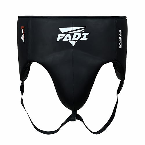A1 No Foul Boxing Groin Protector with Built-in Cup, Cowhide Leather Athletic Supporter for Men, MMA Muay Thai Kickboxing Sparring Gear S-XL - color: Black, size: X-Large