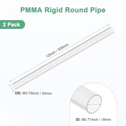 M METERXITY 2-Pack Clear Rigid Acrylic Pipe, 18mm[0.71"] ID x 20mm[0.79"] OD Plastic Round Tube for Water Cooling System/Lamps/Fountains/Aquariums/Display Stand, Acrylic Tubing [305mm/12IN] - size: 18mm ID x 20mm OD