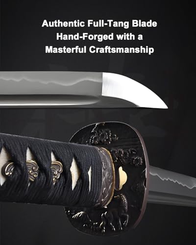 Katana Samurai Sword for Display, Hand Forged Full Tang 1045 Carbon Steel - style: Flower Horse