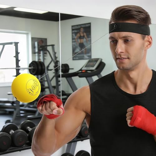 Boxing Reflex Ball Funny Head-Mounted Adjustable Breathable | Home Boxing Reflex Ball Punching Game for Men Women Adults Beginner Workout Exercise Relief Fitness MMA - color: Yellow