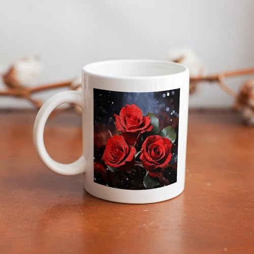 11oz White Ceramic Coffee Mug Funny Romantic Red Roses Tea Cup Microwave & Dishwasher Safe, Lead-Free for Home Office Daily Use & Gifting - color: Romantic Red Roses