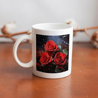 11oz White Ceramic Coffee Mug Funny Romantic Red Roses Tea Cup Microwave & Dishwasher Safe, Lead-Free for Home Office Daily Use & Gifting - color: Romantic Red Roses