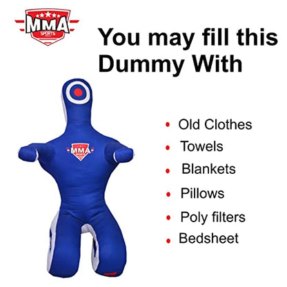 Kids Grappling Standing Dummy - Unfilled – Wrestling, Jiu-Jitsu, MMA Training Dummy with Moveable Arms and Legs – Durable Polyester Fabric - color: Blue-Sit, size: 6 ft-72 Inch